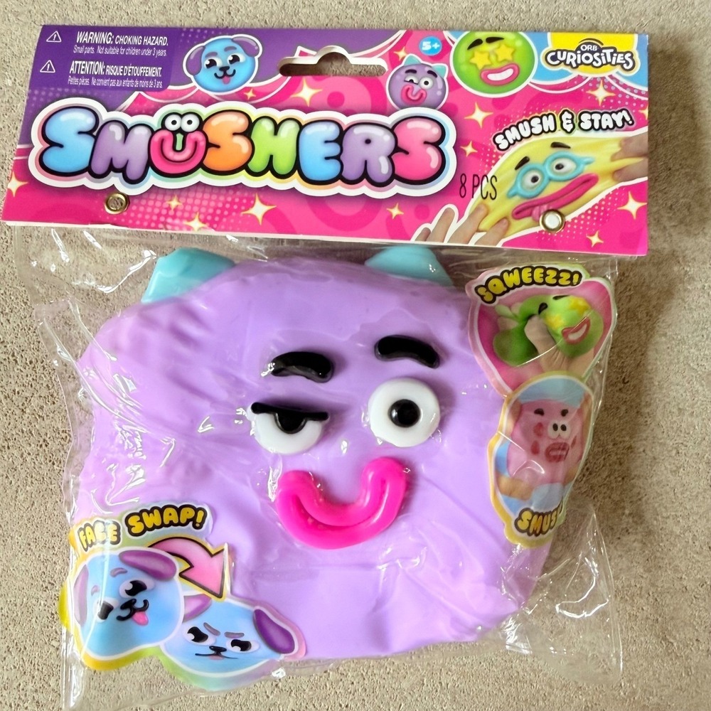 Smushers Face Swap Squeezy Fidget Toy Purple Viral Squishy ORB Curiosities NEW - Picture 3 of 4